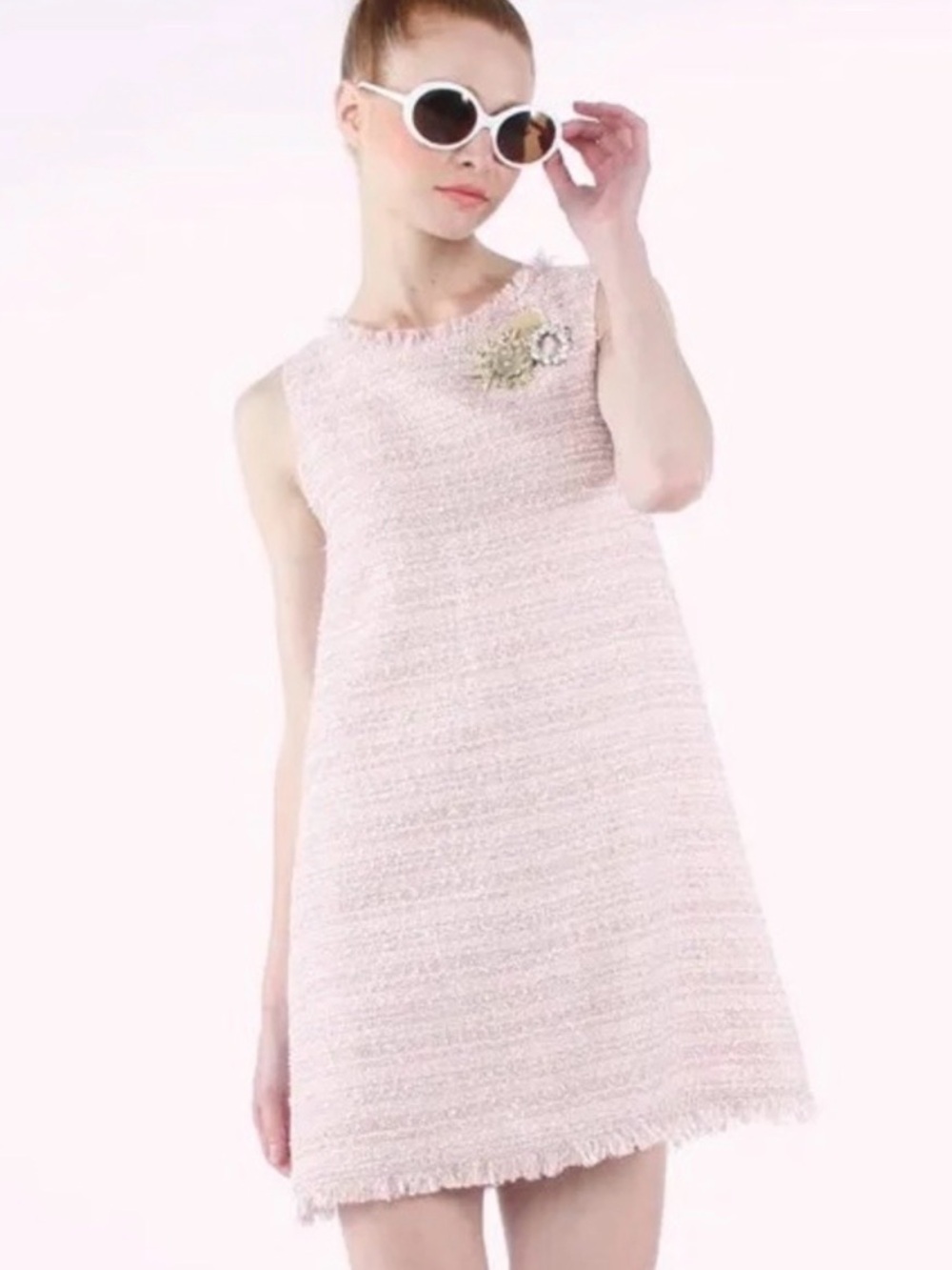 Alice + Olivia sz XS Ruby tweed pink dress Fringe - Picture 2 of 8